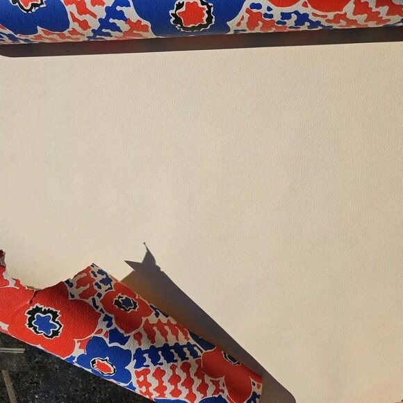 Vintage Wall Paper Flower Power Red Blue Houndstooth 60s 70s Wallpaper Roll - Picture 9 of 10